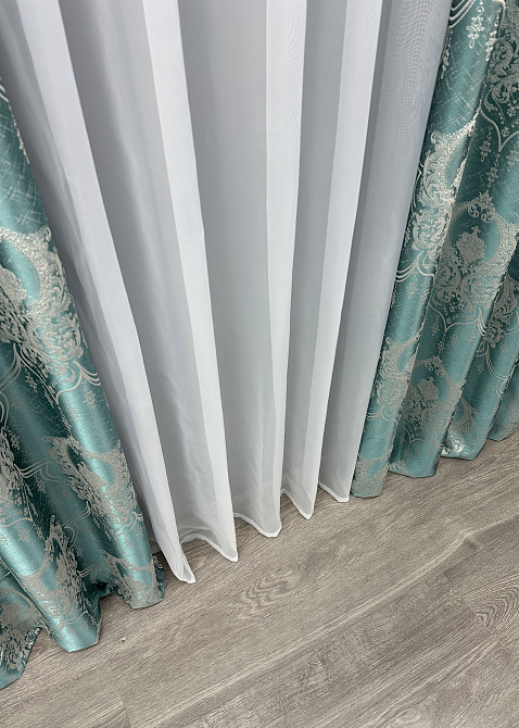 Шторная ткань парча цвет бирюзовый с молочным 1777ш Киев - изображение 6