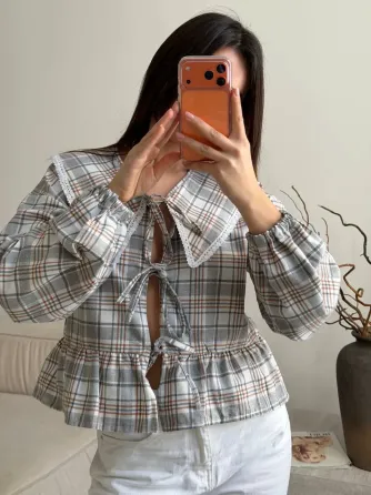 Стильна жіноча картата сорочка з мереживом Одеса