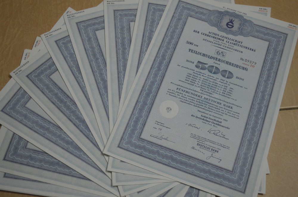 Акция. Германия. Actien -Gesellschaft Dusseldorf--500DM-Deutsche Bank--1962 год aUNC-UNC (5 - 18) Полтава - изображение 1