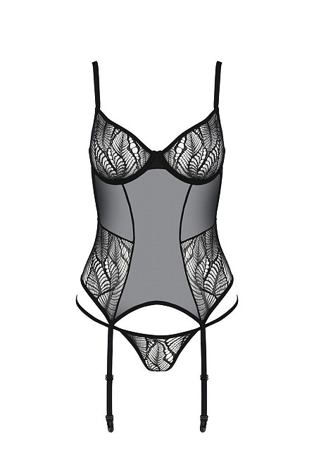Корсет Passion LEAFA CORSET black, XXL/XXXL, м'які чашки, затискачі для панчіх, стрінги в комплекті Sex Aura Київ - фото 3