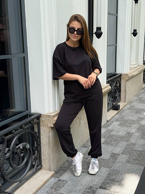Женский костюм двунитка футболка и штаны прогулочный Черный XL-XXL Харьков - изображение 12