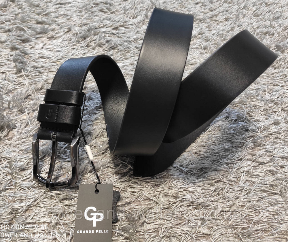 Універсальний гладкий чоловічий шкіряний ремінь Grande Pelle (чорний) Київ - фото 2