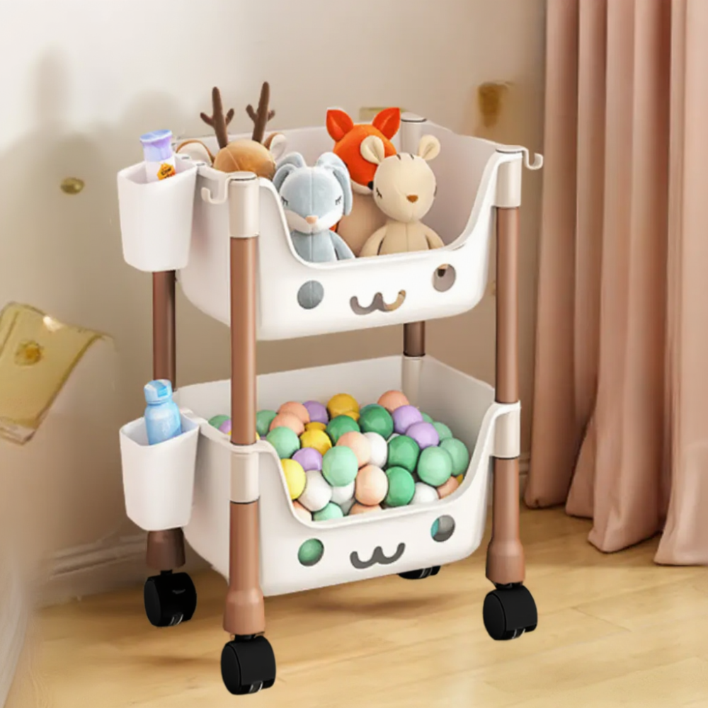 Стелаж для іграшок на колесах з двома рівнями для дитячої, органайзер, 43×30.3×22 см, білий/коричневий Кам'янець-Подільський - фото 8