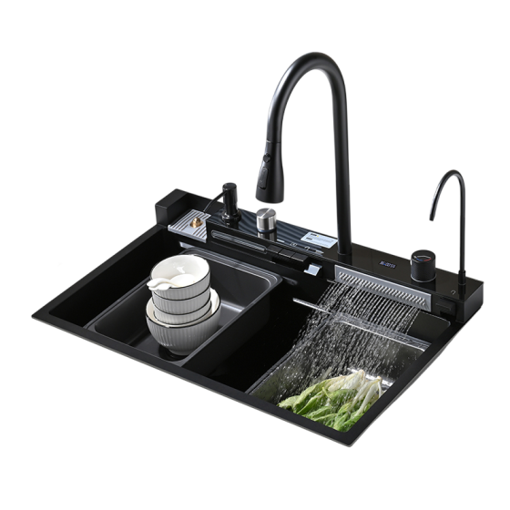 Кухонная мойка водопад Willda черная/Nano Black 75x46x22 см с панелью (535828353) Киев