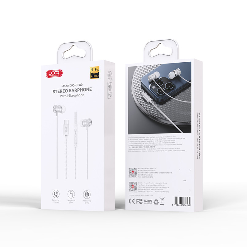 Навушники дротові XO EP80 In ear Type-C білі Львів - фото 8