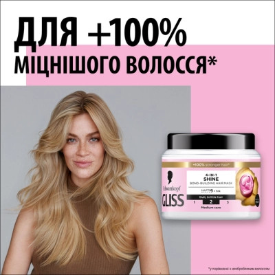 Маска для волос Gliss 4-In-1 Shine Bond-Building Hair Mask 400 мл (9000101726336) Винница - изображение 2