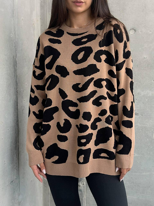 Женский принтованный уютный оверсайз свитер вязка Бежевый Одесса - изображение 1