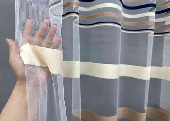 Тюль VR-Textil 1769т Фатин смуги Синій з бежевим і молочним 600х250 см (42-0834) Київ