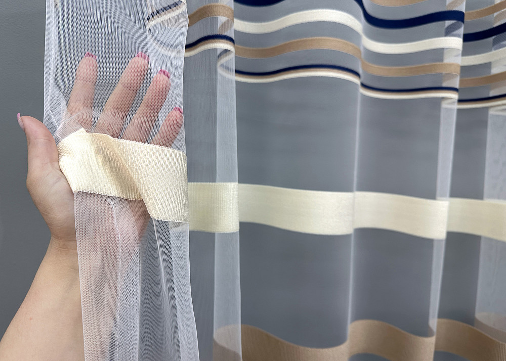 Тюль VR-Textil 1769т Фатин смуги Синій з бежевим і молочним 600х250 см (42-0834) Київ - фото 4