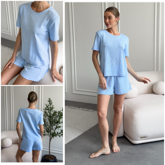 Піжама футболка шорти жіноча L/XL трикотаж бавовняна блакитна COSY Morning Sky Одеса