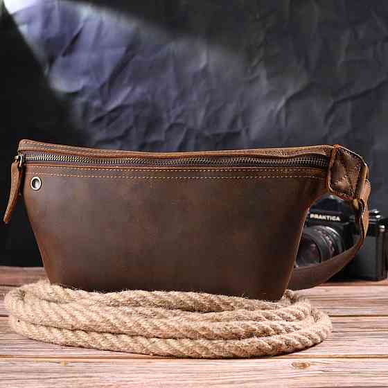 Винтажная поясная сумка из натуральной кожи 21294 Vintage Коричневая Киев