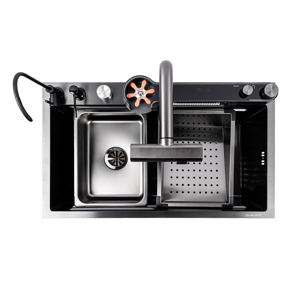 Мийка кухонна PVD чорна Valeso Handmade "Водоспад" (ДЕКОР) 75х45DF Коломия - фото 7