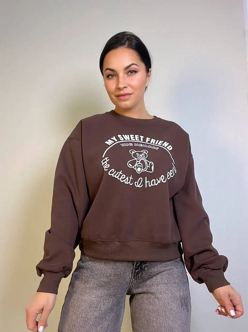 Свитшот женский A-N 25057 с рисунком мишкой впереди оверсайз средней длины комфорт one size, розовый, one size Киев - изображение 20