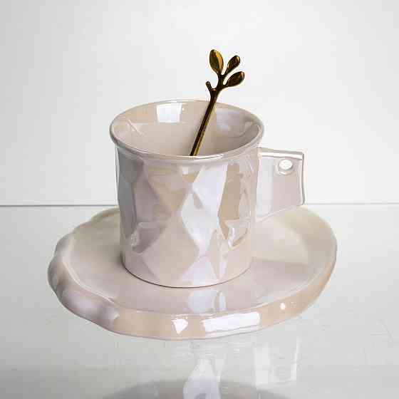 Yiwu Чашка порцелянова для кави 200 (мл) з блюдцем і ложкою, гарна чашка в подарунок Білий FM-2 Коломия