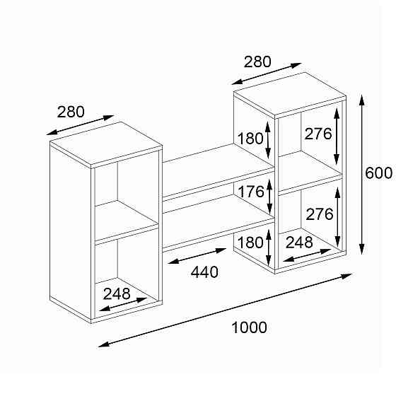Навісна полиця VAYS M-11 Антрацит, з нішами для книг і декору, ЛДСП, 100×18×60 см - для вітальні, спальні, кабінету Львів