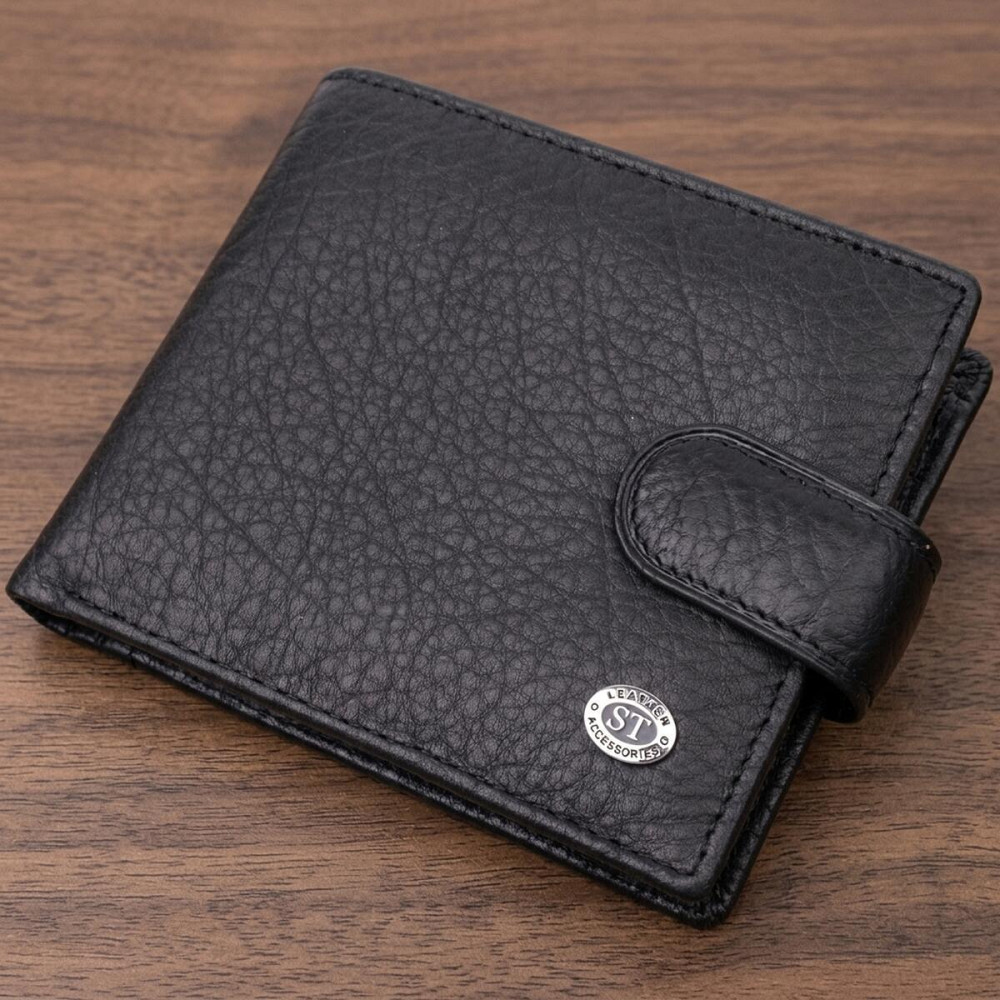 Мужской бумажник удобного размера из натуральной кожи ST Leather 22471 Черный Киев - изображение 11