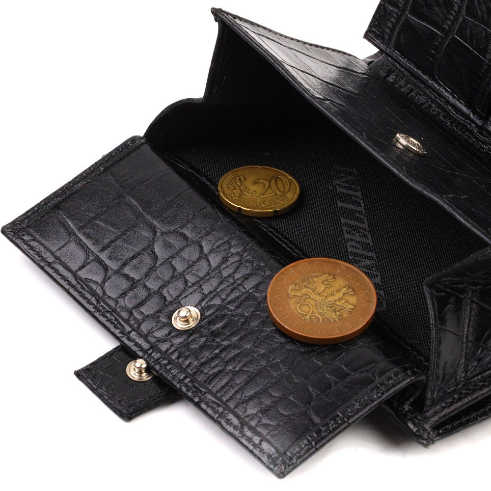 Стильний вертикальний чоловічий гаманець середнього розміру з натуральної шкіри з тисненням під крокодила CANPELLINI 21736 Чорний Київ - фото 8