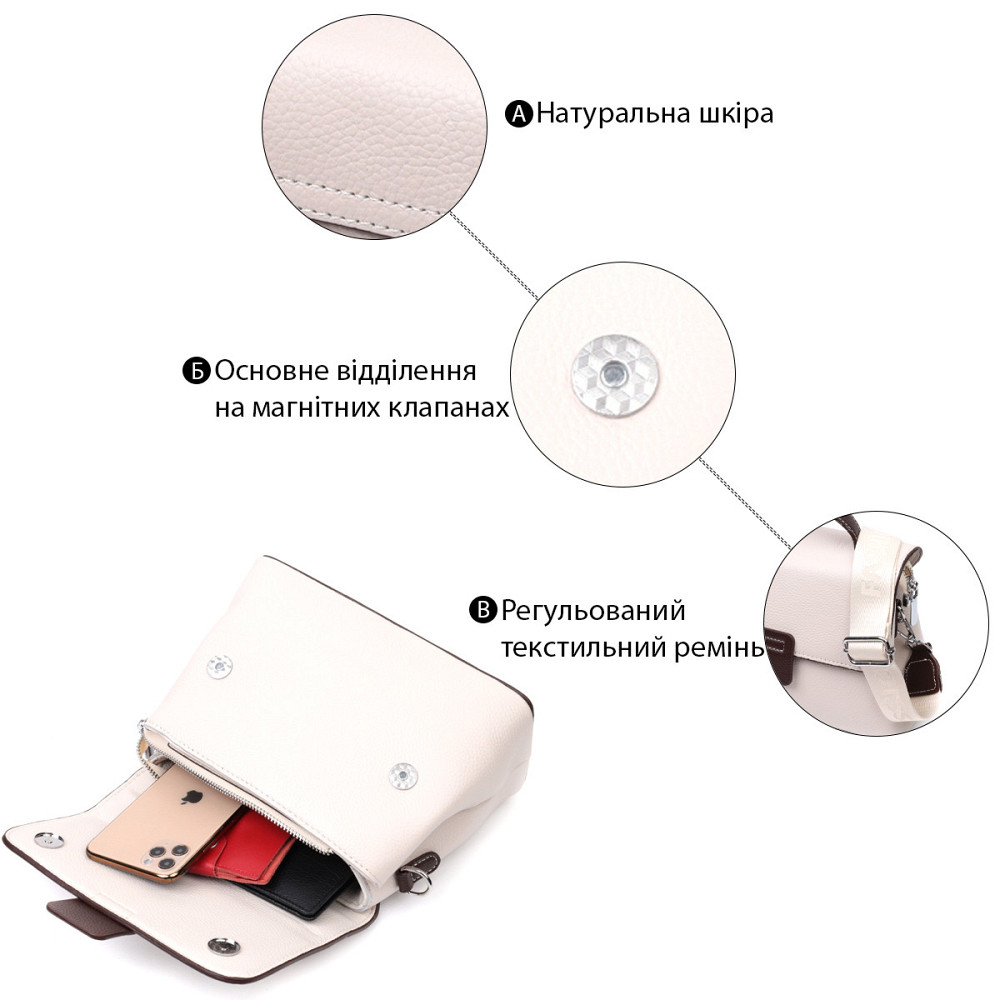 Элегантная сумка сэтчел для женщин из натуральной кожи Vintage 22290 Белая Киев - изображение 4