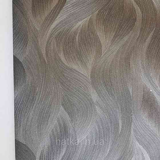 Шпалери метрові вінілові на флізелін дизайнерські Erismann Elle абстракція хвилі смуги чорно сірий металік Київ