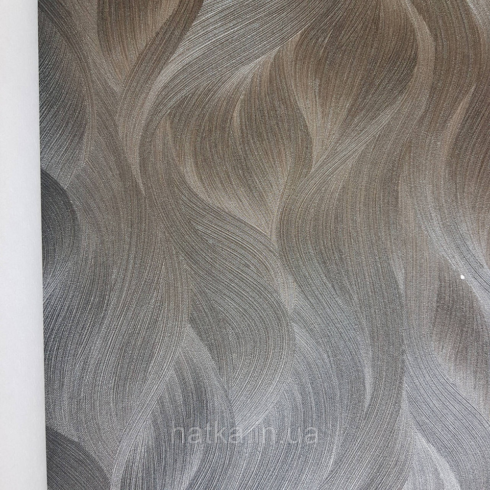 Шпалери метрові вінілові на флізелін дизайнерські Erismann Elle абстракція хвилі смуги чорно сірий металік Київ - фото 2