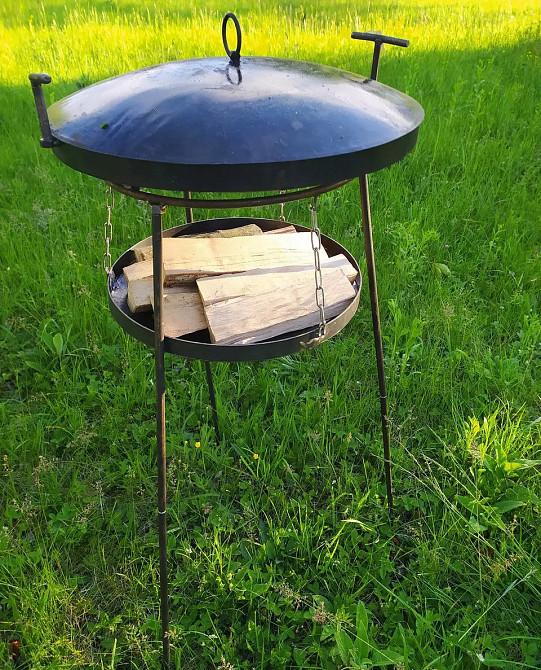 Сковорода з диска борони САДЖ 50 см з кришкою та підставкою для вогню, розбірні ніжки Київ - фото 2