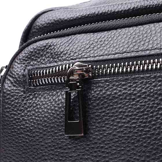 Сумка жіноча в класичному кольорі з накладною кишенею з натуральної шкіри Чорна (Vintage) Київ