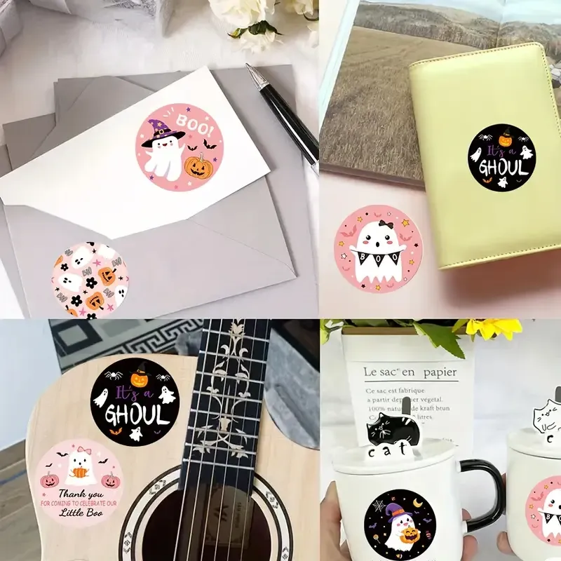 Набор стикеров для Хэллоуина 500 шт – розовые наклейки «BOO», 8 уникальных дизайнов Киев - изображение 4