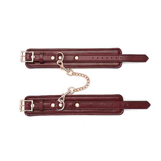 Шкіряні поножі Liebe Seele Wine Red Ankle Cuffs, знімний ланцюжок-кріплення Sex Aura Київ