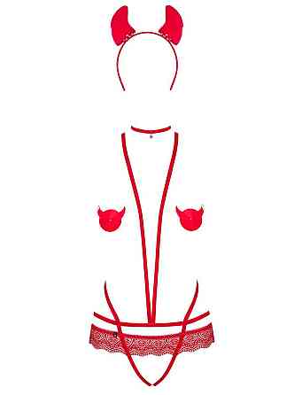 (SALE) Еротичний костюм чортика зі стреп Obsessive Evilia teddy red L/XL, боді, чокер, накладки на соски, о Sex Aura Київ
