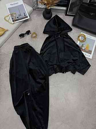 Женский повседневный велюровый костюм двойка: кофта и штаны Черный, 46/48 Одесса