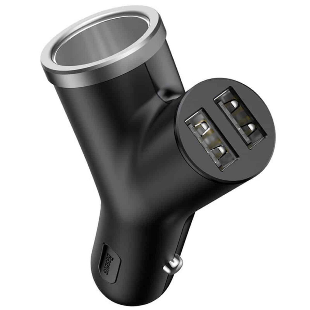 АЗП Baseus Y type dual USB+cigarette lighter extended car charger 3.1 A Black Київ - фото 3