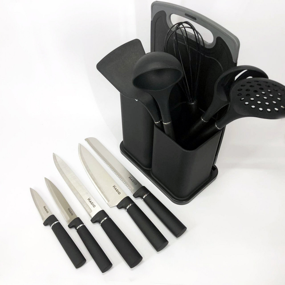 Набір кухонного начиння на підставці Magio MG-1097B, Силіконовий набір для кухні кухарського FV-55 Львів - фото 1