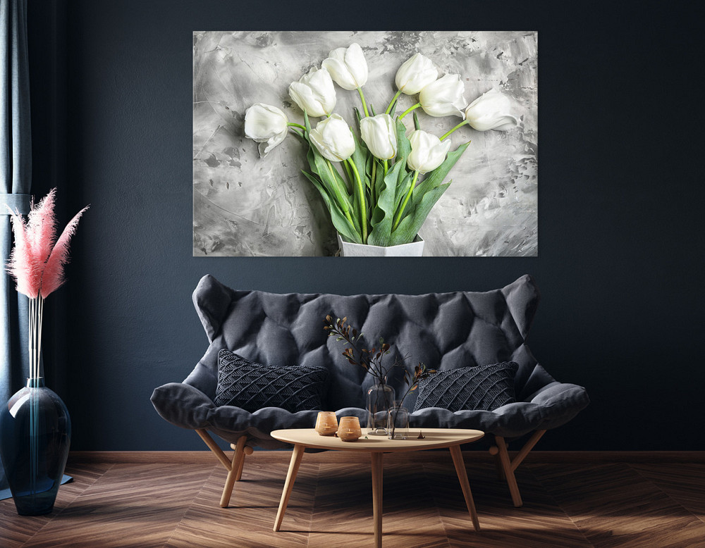 Картина холст у вітальню / спальню Білі тюльпани     MLP_25  ( 60х30см ) 50x100 см Київ - фото 4