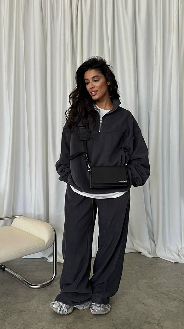 Жіночий теплий костюм-двійка: кофта та штани з турецького двостороннього флісу Графіт, 46/48 Одеса - фото 3