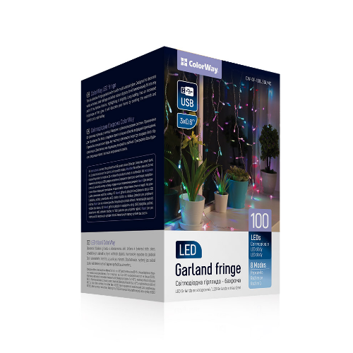 Світлодіодна гірлянда завіса (бахрома) 100 Led 3*0,6м USB CW-GF-100L36UMC ColorWay Житомир - изображение 11