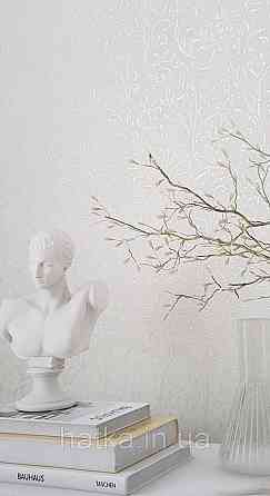 Шпалери вінілові на флізеліні Marburg Aura метрові маленькі квіти білі сріблясті структурні Київ
