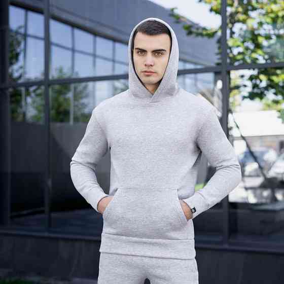 Тепле чоловіче худі на флісі з капюшоном сіре меланжеве Pobedov 007 ЗИМА Київ