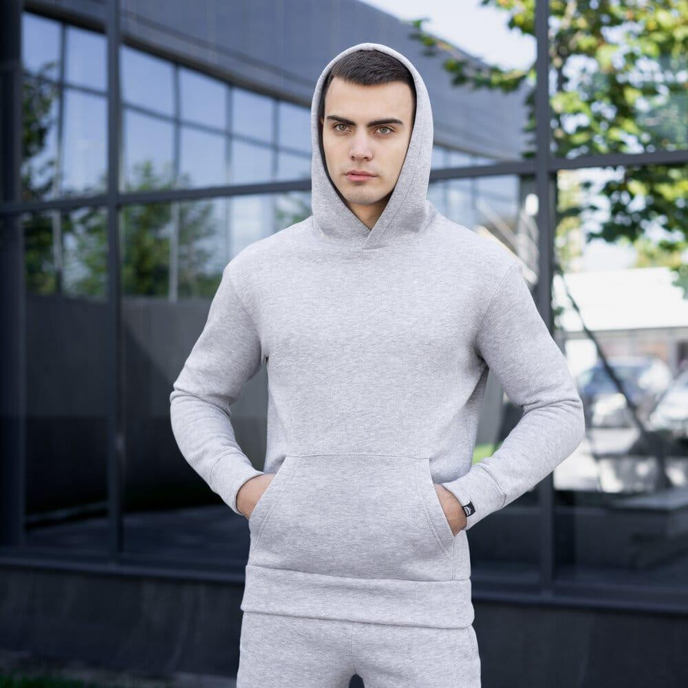 Тепле чоловіче худі на флісі з капюшоном сіре меланжеве Pobedov 007 ЗИМА Київ - фото 4