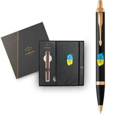 Ручка кулькова Parker IM 17 UKRAINE Black GT BP Тризуб фігурний на тлі прапора + блокнот+подар.упаковка GIFT24 (22032b24_T1026u) Вінниця