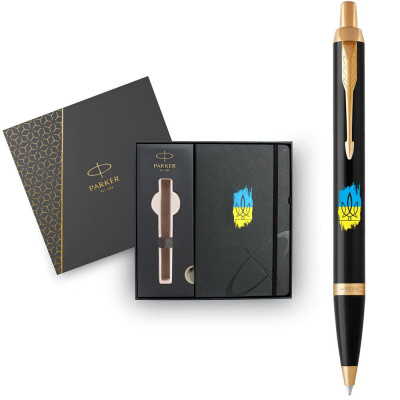 Ручка кулькова Parker IM 17 UKRAINE Black GT BP Тризуб фігурний на тлі прапора + блокнот+подар.упаковка GIFT24 (22032b24_T1026u) Вінниця - фото 6
