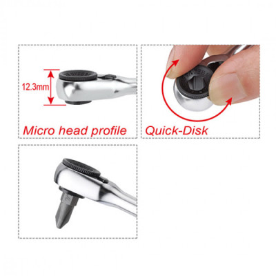 Трещотка Toptul битодержатель мини 1/4" 60 зубцов, быстрый диск (CHDV0801) Винница - изображение 3