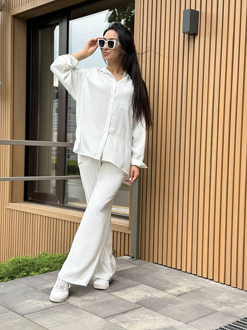 Костюм-трійка жіночий літній креп-жатка Молочний XS-S Харків - фото 5