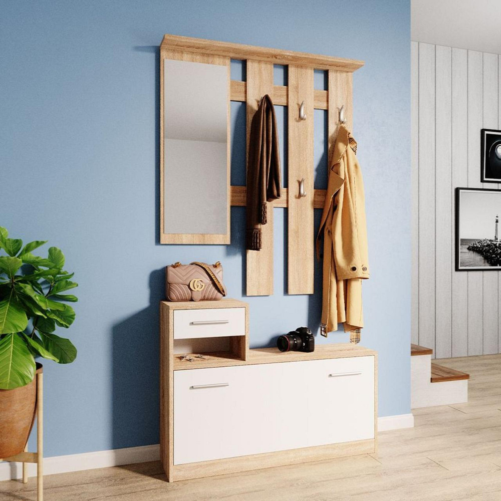 Передпокій з дзеркалом Doros Alice 100х25х182,9 см Білий/Дуб cонома (DRS-011331) Львів - фото 1