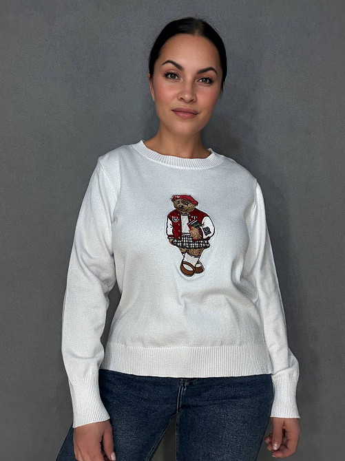 Свитер женский A-N 2609 с нашивкой медвежонок оверсайз базовый one size, белый, one size Киев - изображение 17