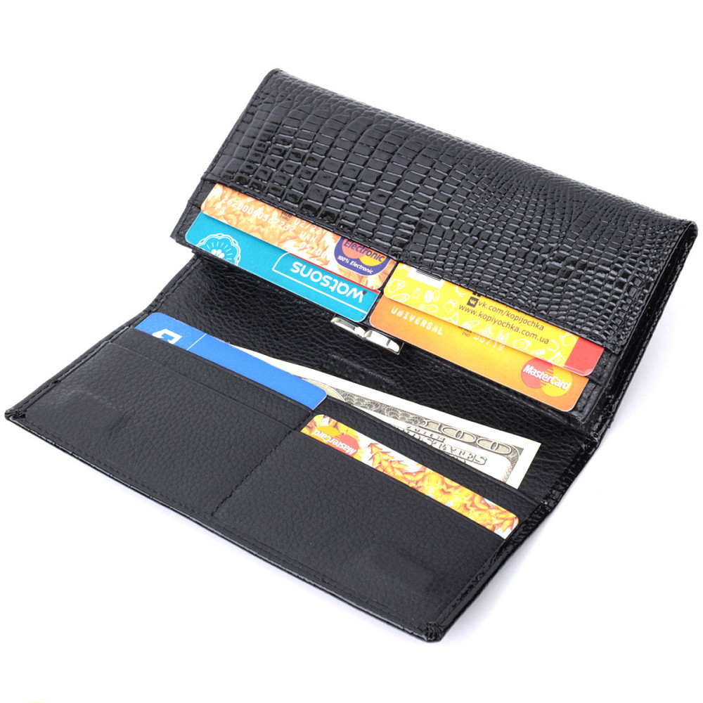 Жіночий гаманець із натуральної лакованої шкіри Чорний (ST Leather) Київ - фото 1