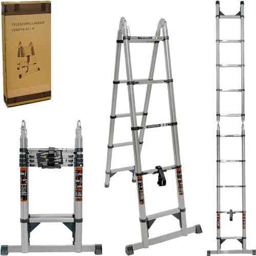 Лестница телескопическая 2.1м+2.1м, складная стремянка, нержавеющая сталь Киев
