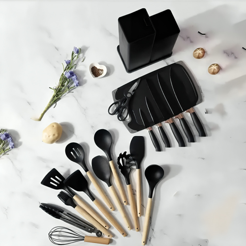 Набір кухонного приладдя, 19 предметів Kitchen Set, Чорний / Набір приладів для кухні / Набір для кухні Київ - фото 9
