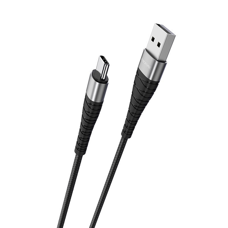 Кабель BOROFONE BX32 USB to Type-C 2.4A, 1m, nylon, aluminum+TPE connectors, Black Київ - фото 3