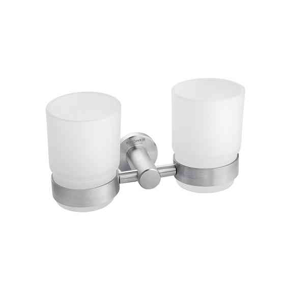 Склянка подвійна з тримачем для зубних щіток Kroner KRP Edelstahl Klassisch - ESG3708 сатин/білий Київ