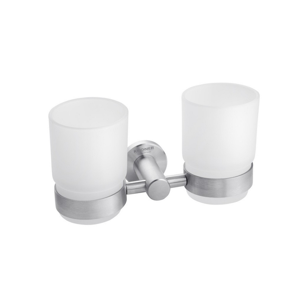 Стакан двойной с держателем для зубных щеток Kroner KRP Edelstahl Klassisch - ESG3708 сатин/белый Киев - изображение 1